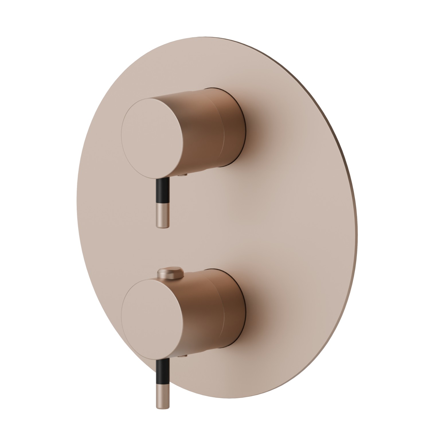 Mitigeur thermostatique à encastrer, avec commande pour le réglage de la température et inverseur 2 sorties. Façade murale - finition Copper Satin - Matt black