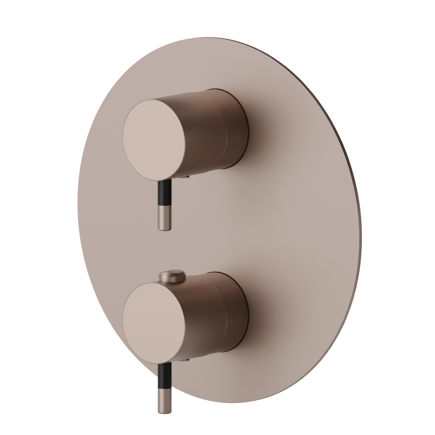 Concealed thermostatic mixer, with one handle for temperature control and 2 ways out diverter. External part - finish Copper Glossy