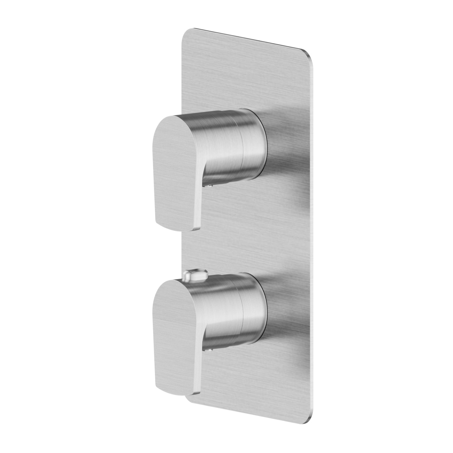 Mitigeur thermostatique à encastrer, avec commande pour le réglage de la température et inverseur 2 sorties. Façade murale - finition PVD Brushed steel