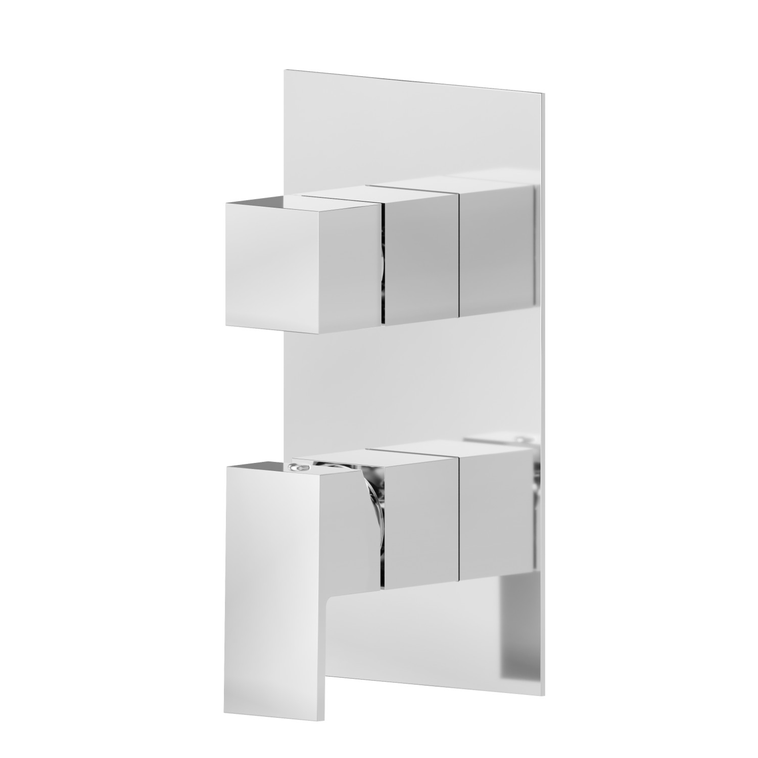 Mitigeur encastré 2 sorties avec inverseur mécanique (entrées et sorties de 1/2”). Façade murale - finition Chrome