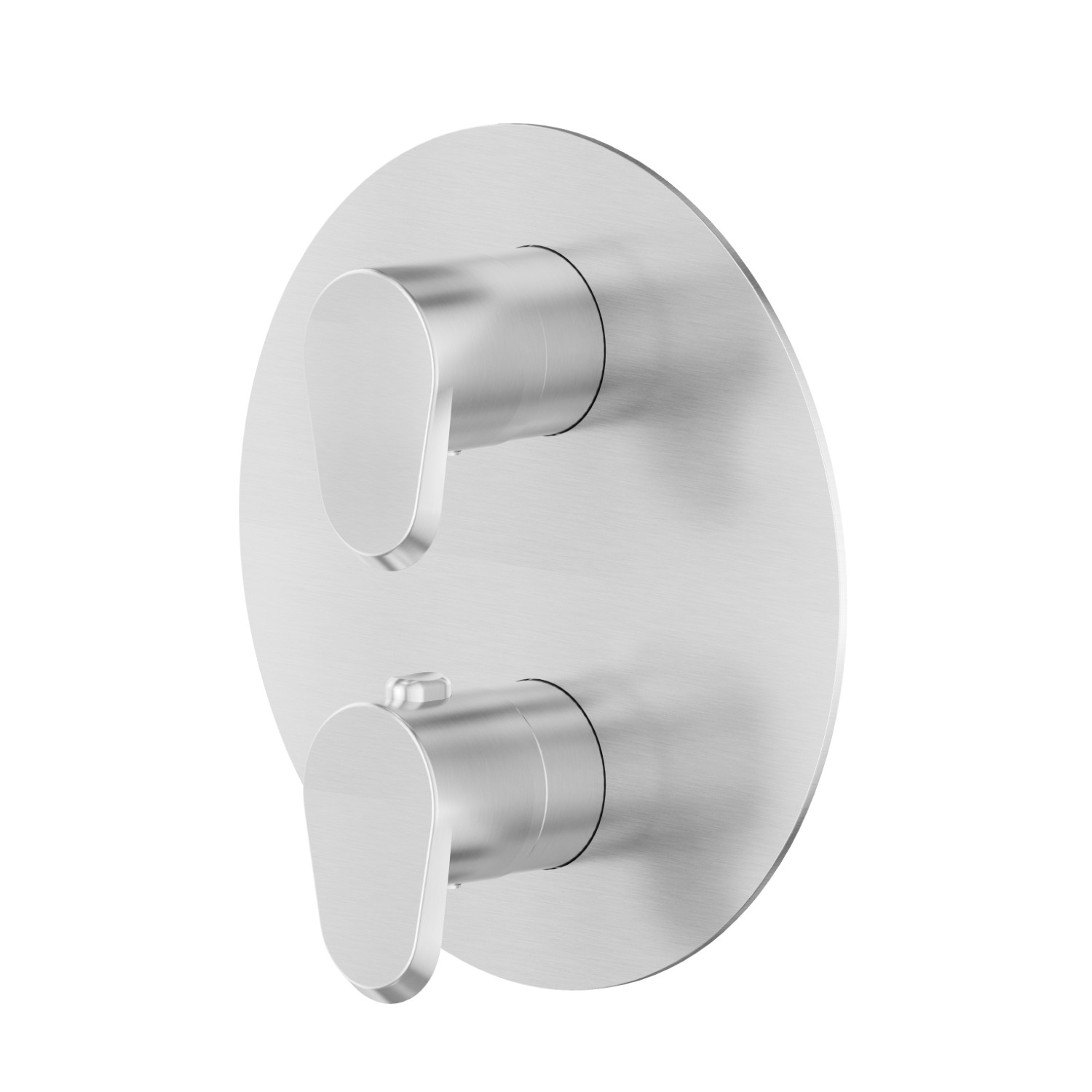 Concealed thermostatic mixer, with one handle for temperature control and 2 ways out diverter. External part - finish PVD Brushed steel