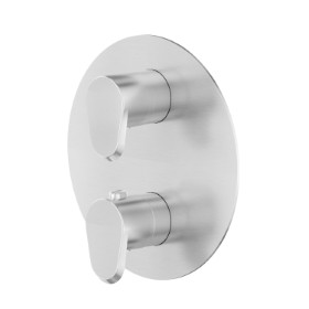 Concealed thermostatic mixer, with one handle for temperature control and 2 ways out diverter. External part - finish PVD Brushed steel