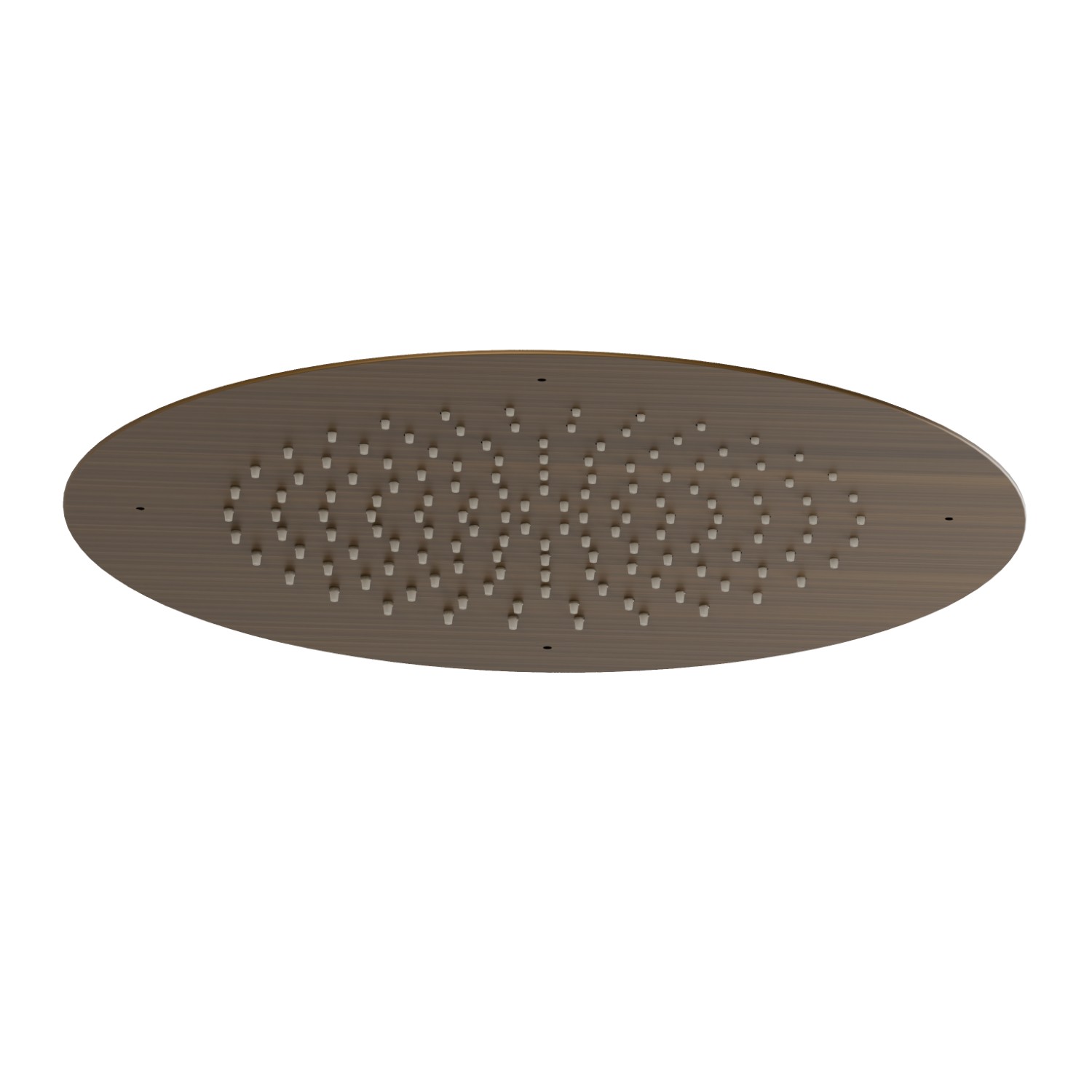 Soffione tondo ad incasso in acciaio con getto a pioggia.
Ø 400mm. - finitura Groove Bronze