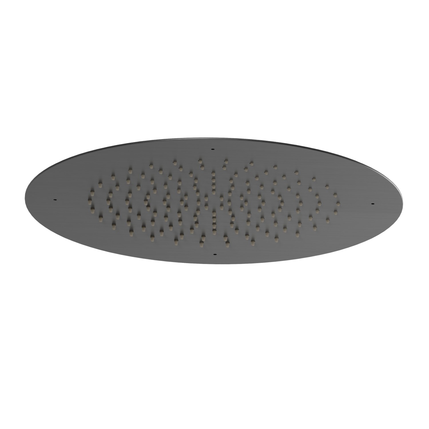 Soffione tondo ad incasso in acciaio con getto a pioggia.
Ø 400mm. - finitura PVD Brushed Gun Metal