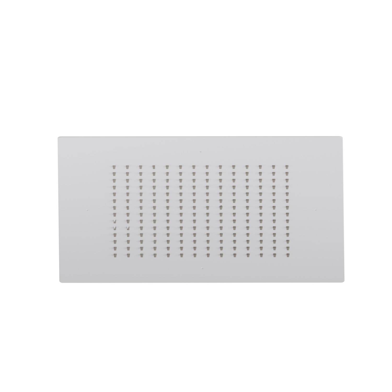 Soffione quadro ad incasso in acciaio con getto a pioggia.
400x400 mm. - finitura Bianco opaco
