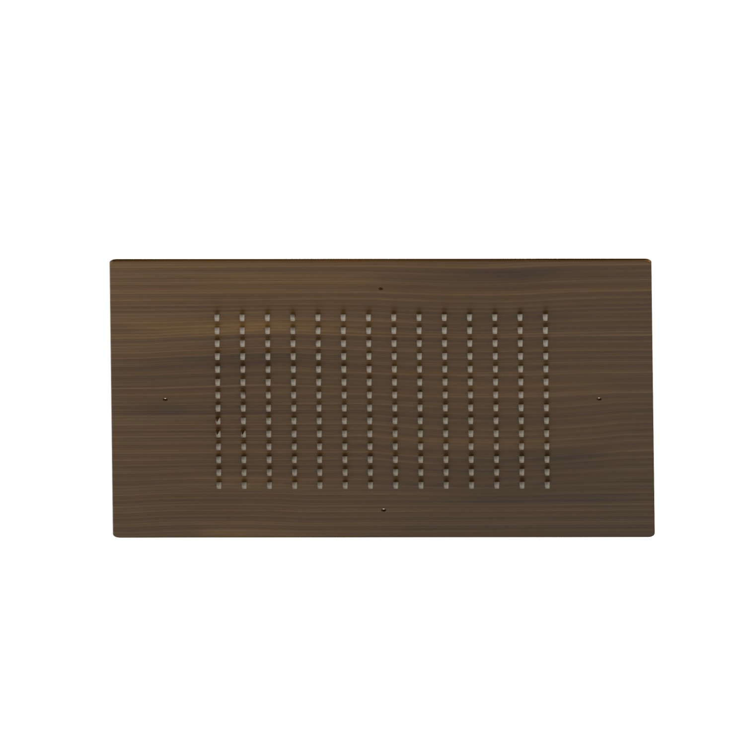 Soffione quadro ad incasso in acciaio con getto a pioggia.
400x400 mm. - finitura Groove Bronze