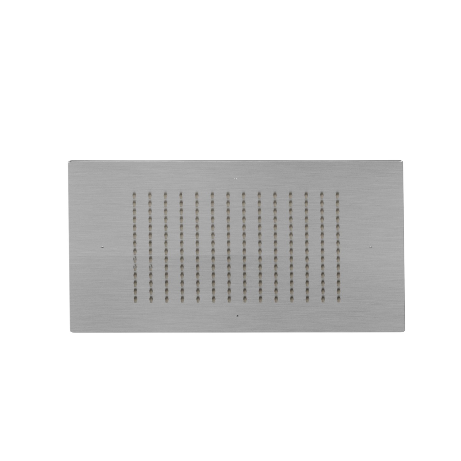 Soffione quadro ad incasso in acciaio con getto a pioggia.
400x400 mm. - finitura Acciaio Inox