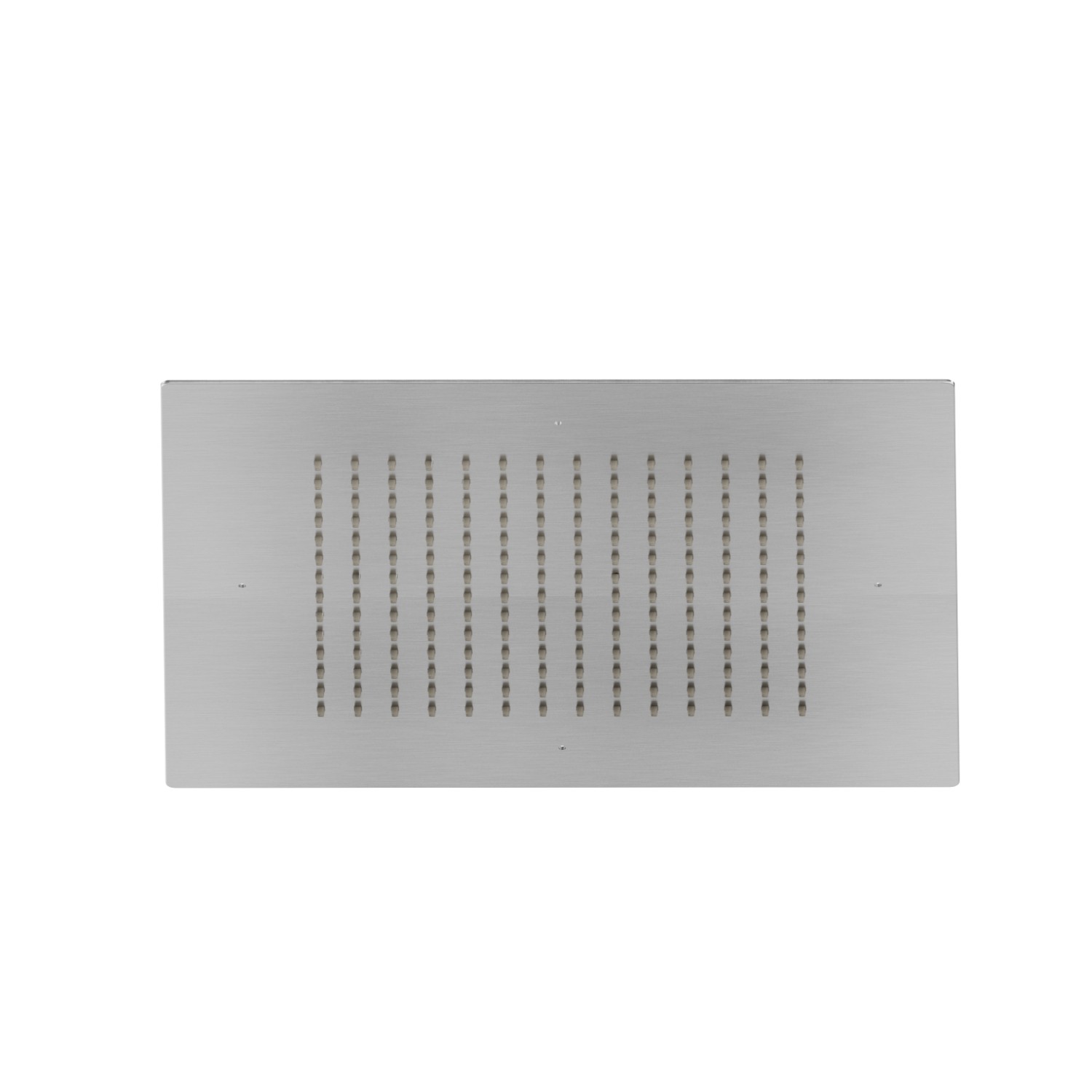Soffione quadro ad incasso in acciaio con getto a pioggia.
400x400 mm. - finitura PVD Acciaio Spazzolato