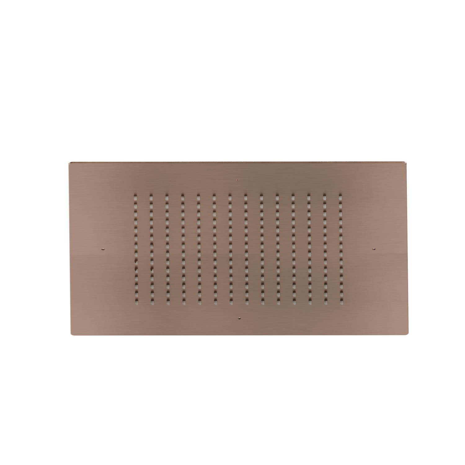 Soffione quadro ad incasso in acciaio con getto a pioggia.
400x400 mm. - finitura PVD Brushed Copper Bronze