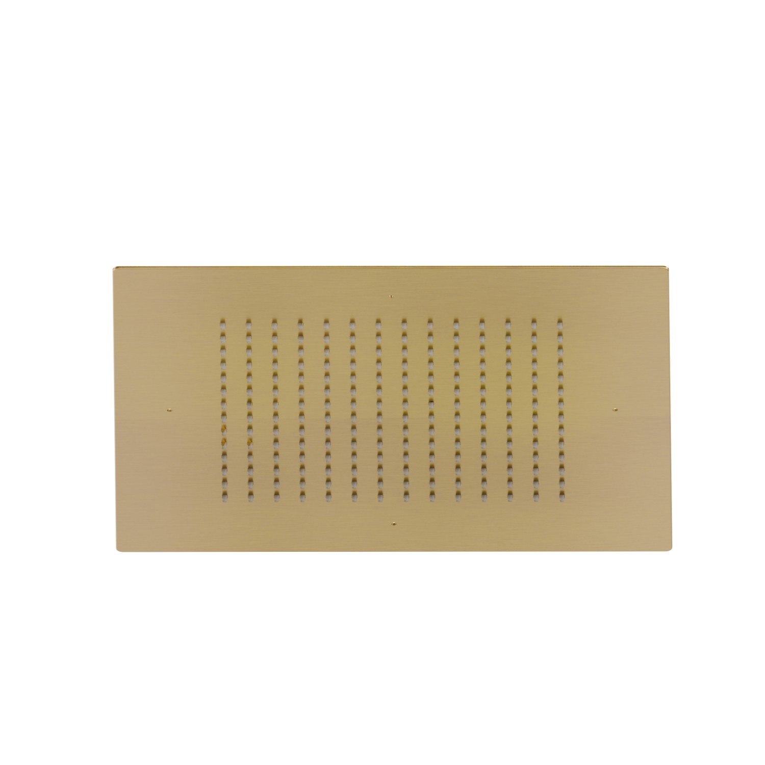 Soffione quadro ad incasso in acciaio con getto a pioggia.
400x400 mm. - finitura PVD Brushed Gold