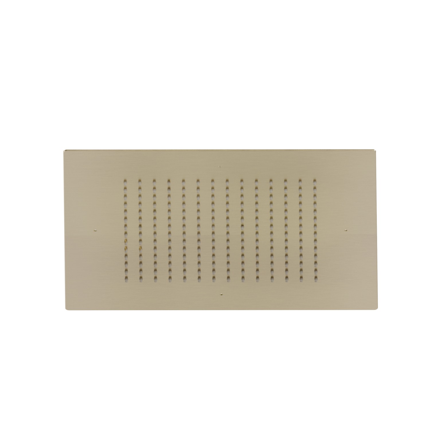 Soffione quadro ad incasso in acciaio con getto a pioggia.
400x400 mm. - finitura PVD Brushed Pale Gold