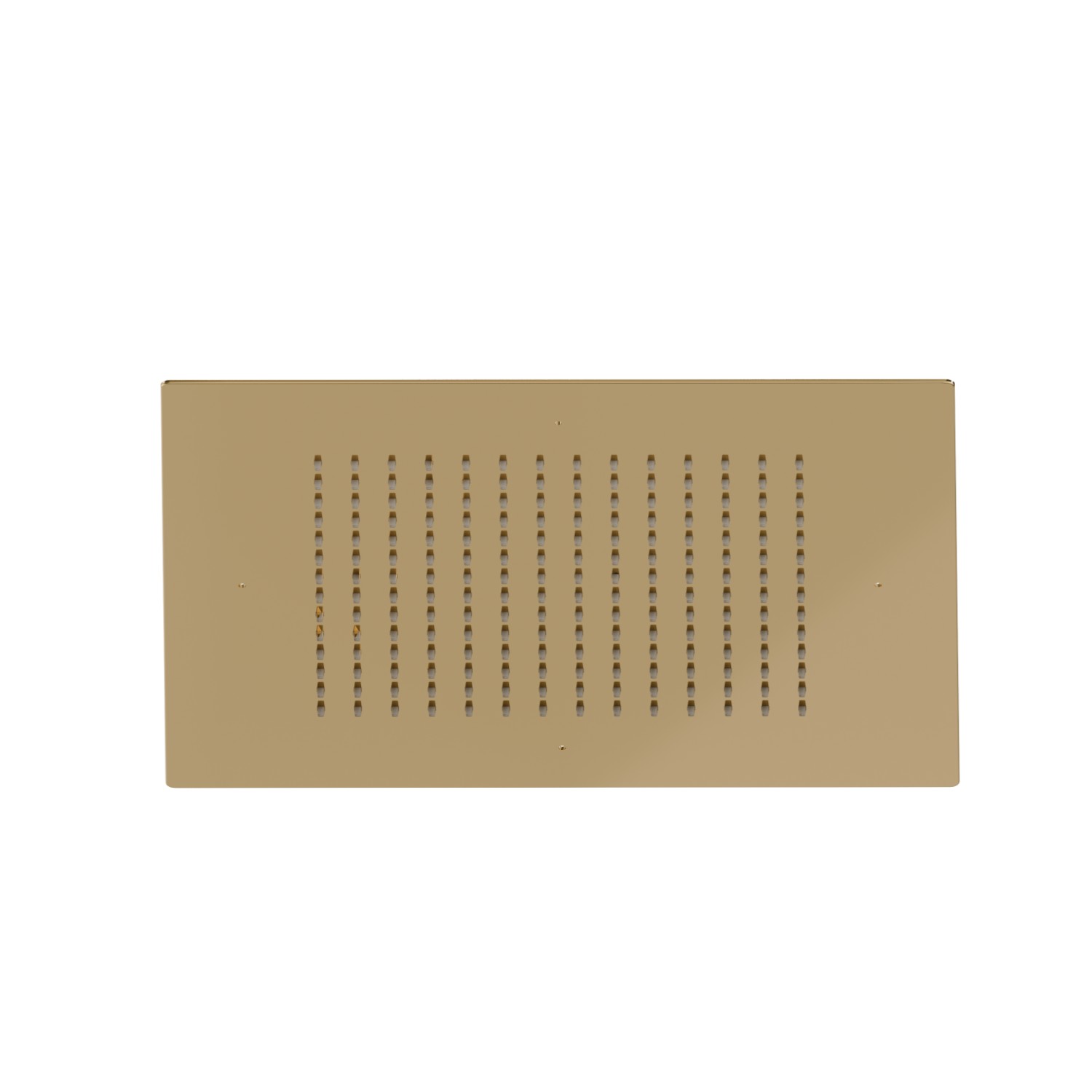 Soffione quadro ad incasso in acciaio con getto a pioggia.
400x400 mm. - finitura PVD Glossy Gold