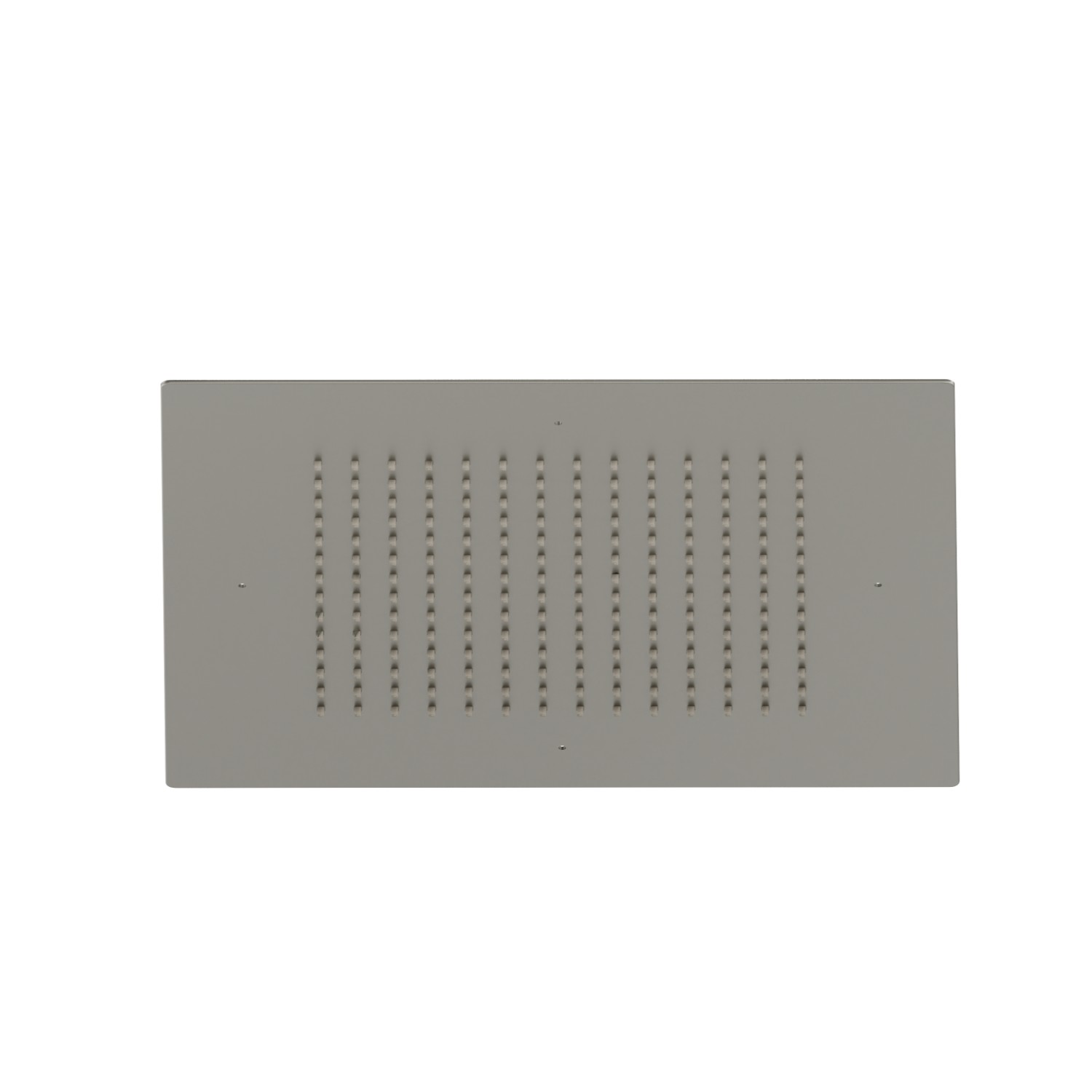 Soffione quadro ad incasso in acciaio con getto a pioggia.
400x400 mm. - finitura Titanium Satin