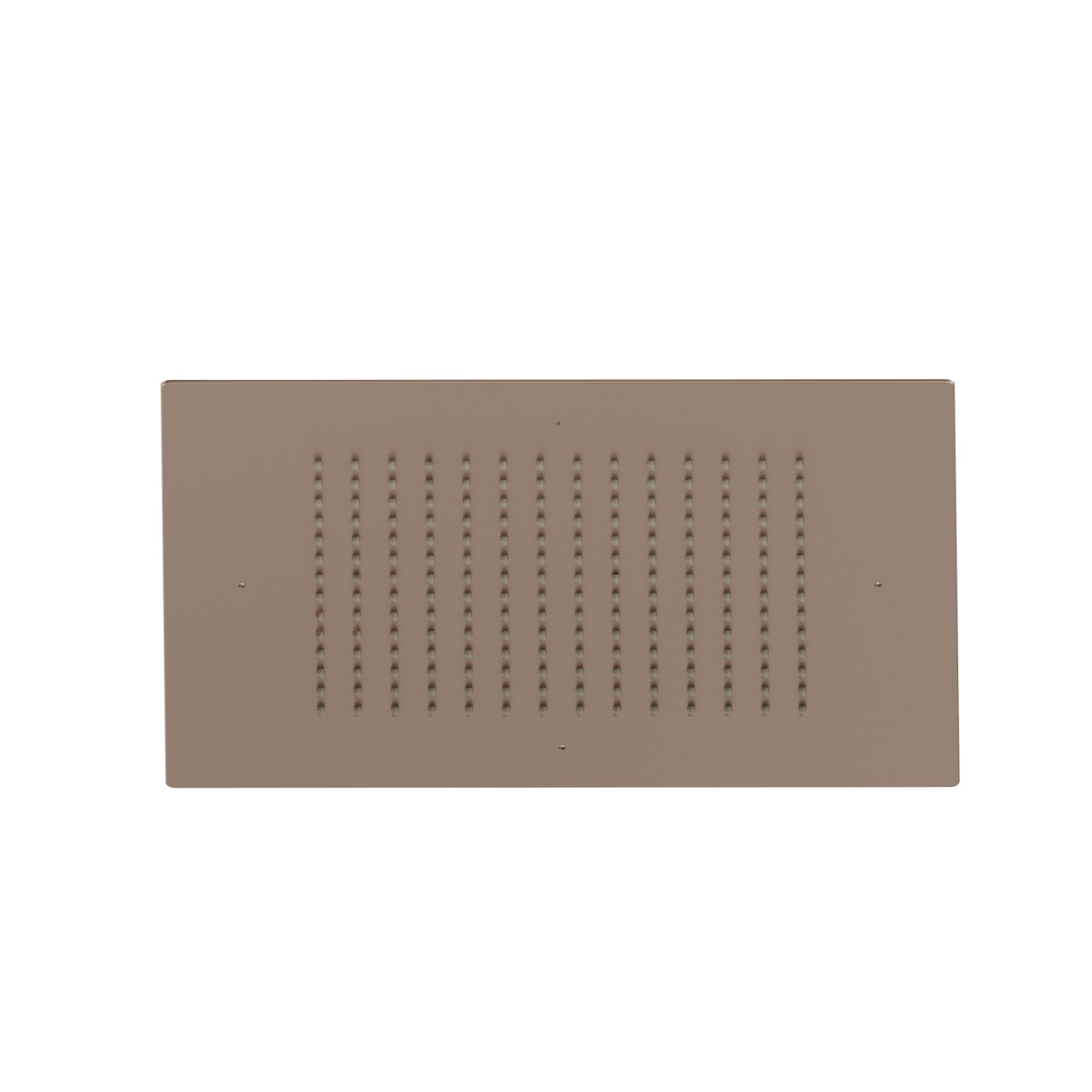 Soffione quadro ad incasso in acciaio con getto a pioggia.
400x400 mm. - finitura Copper Satin