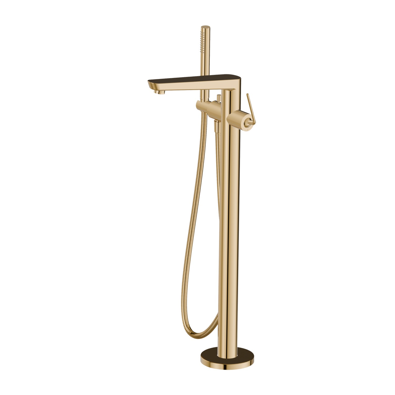 Floor mounted bath group, with mixer, diverter and shower set - finish PVD Glossy Gold
