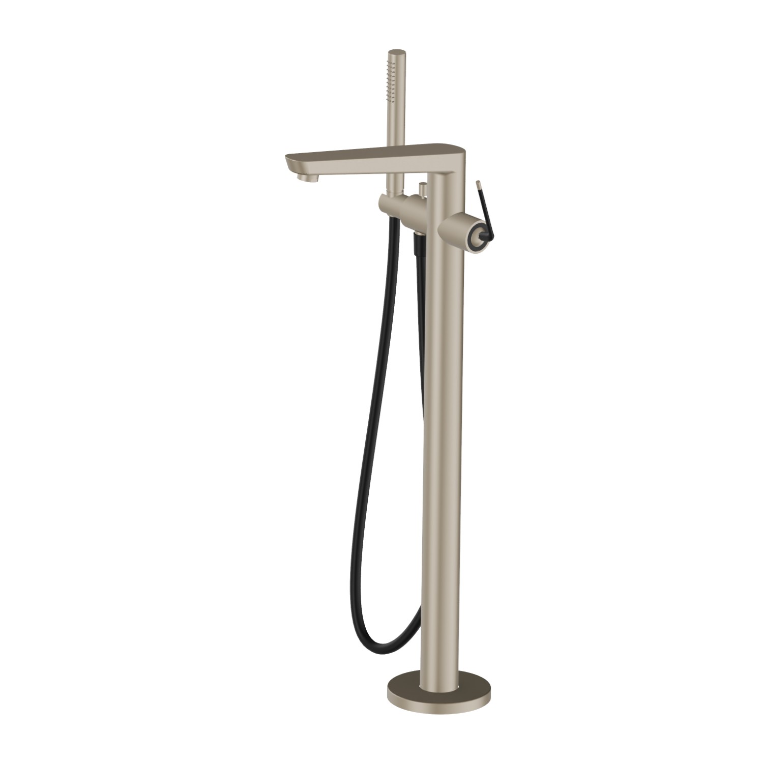 Bodenstehender badewannenmischer mit eingebauter mischbatterie, umsteller und brausegarnitur - oberfläche Gold Satin - Schwarz matt