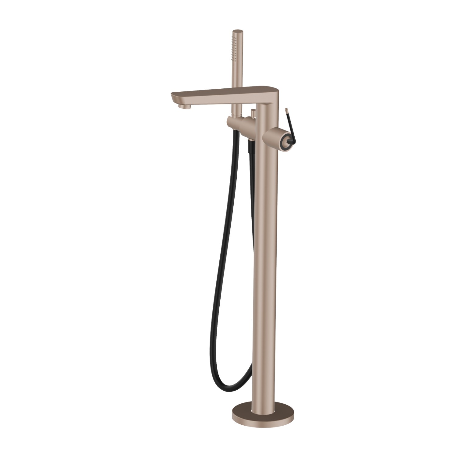 Bodenstehender badewannenmischer mit eingebauter mischbatterie, umsteller und brausegarnitur - oberfläche Copper Satin - Schwarz matt
