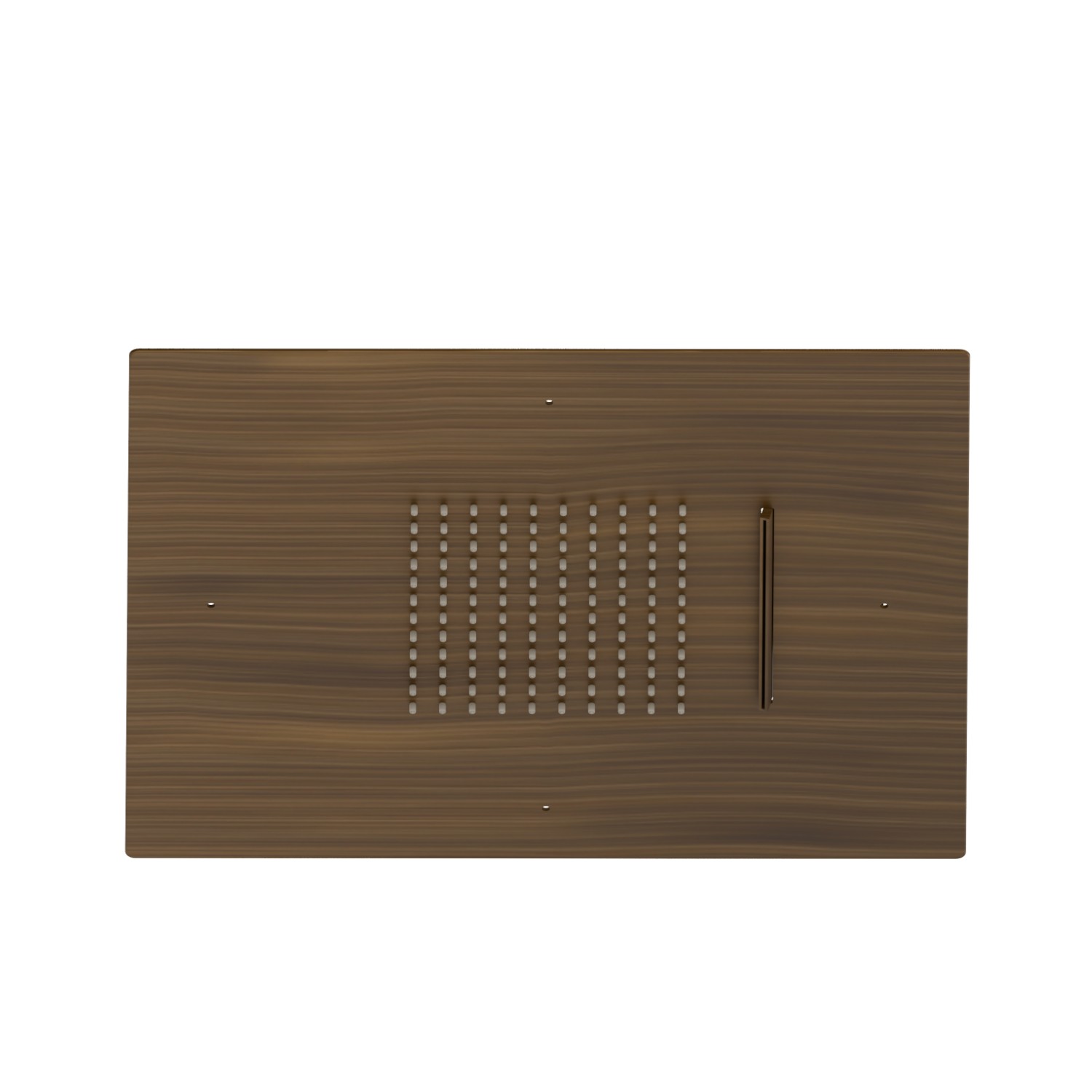 Steel squared concealed head shower with raining jet and waterfall jet. 400x400 mm - finish Groove Bronze