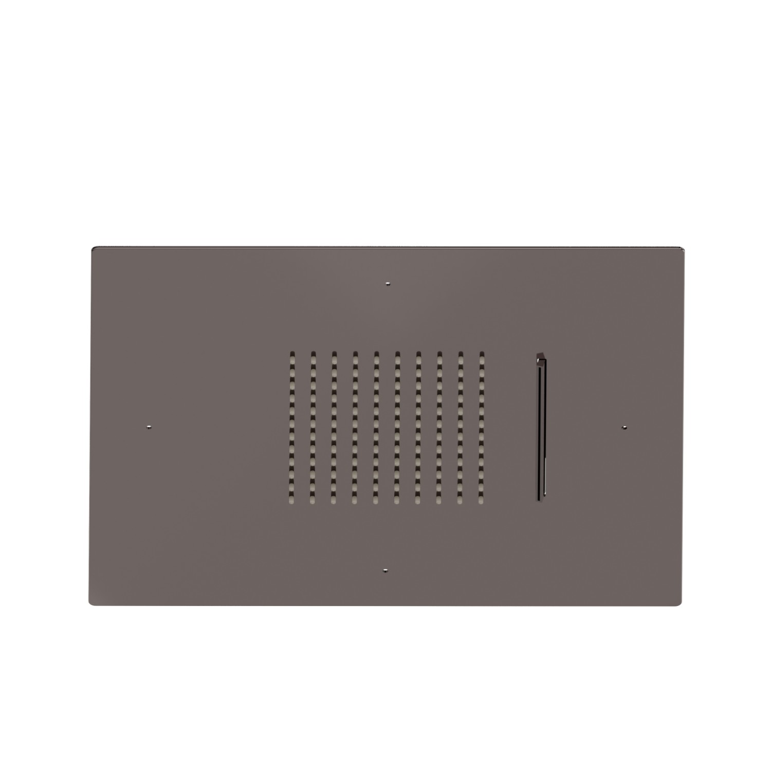 Steel squared concealed head shower with raining jet and waterfall jet. 400x400 mm - finish PVD Gun Metal