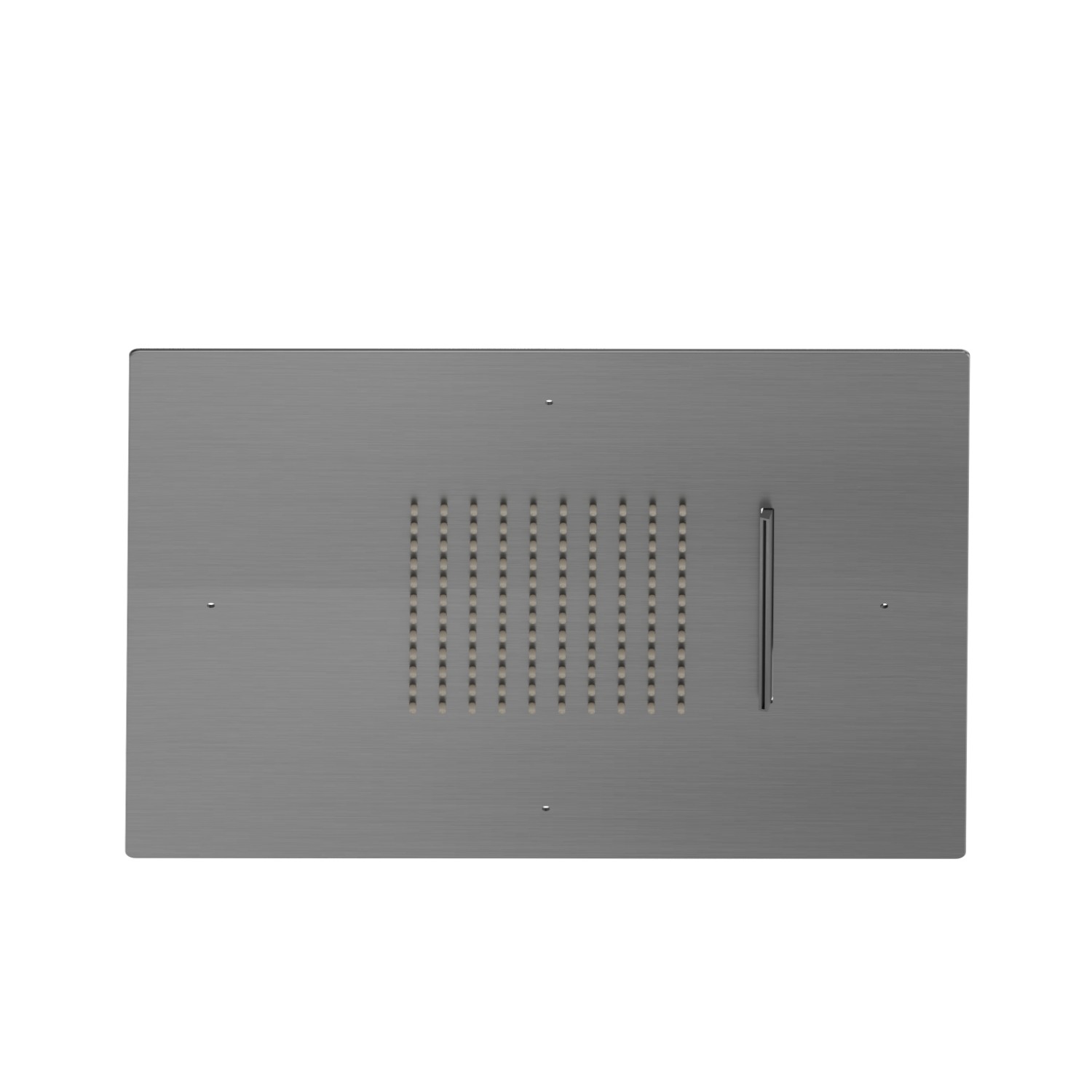 Steel squared concealed head shower with raining jet and waterfall jet. 400x400 mm - finish PVD Brushed Gun Metal