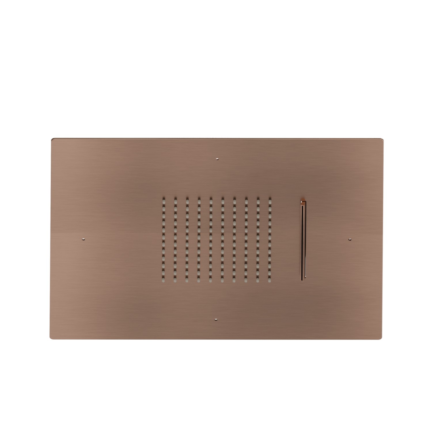 Steel squared concealed head shower with raining jet and waterfall jet. 400x400 mm - finish PVD Brushed Copper Bronze