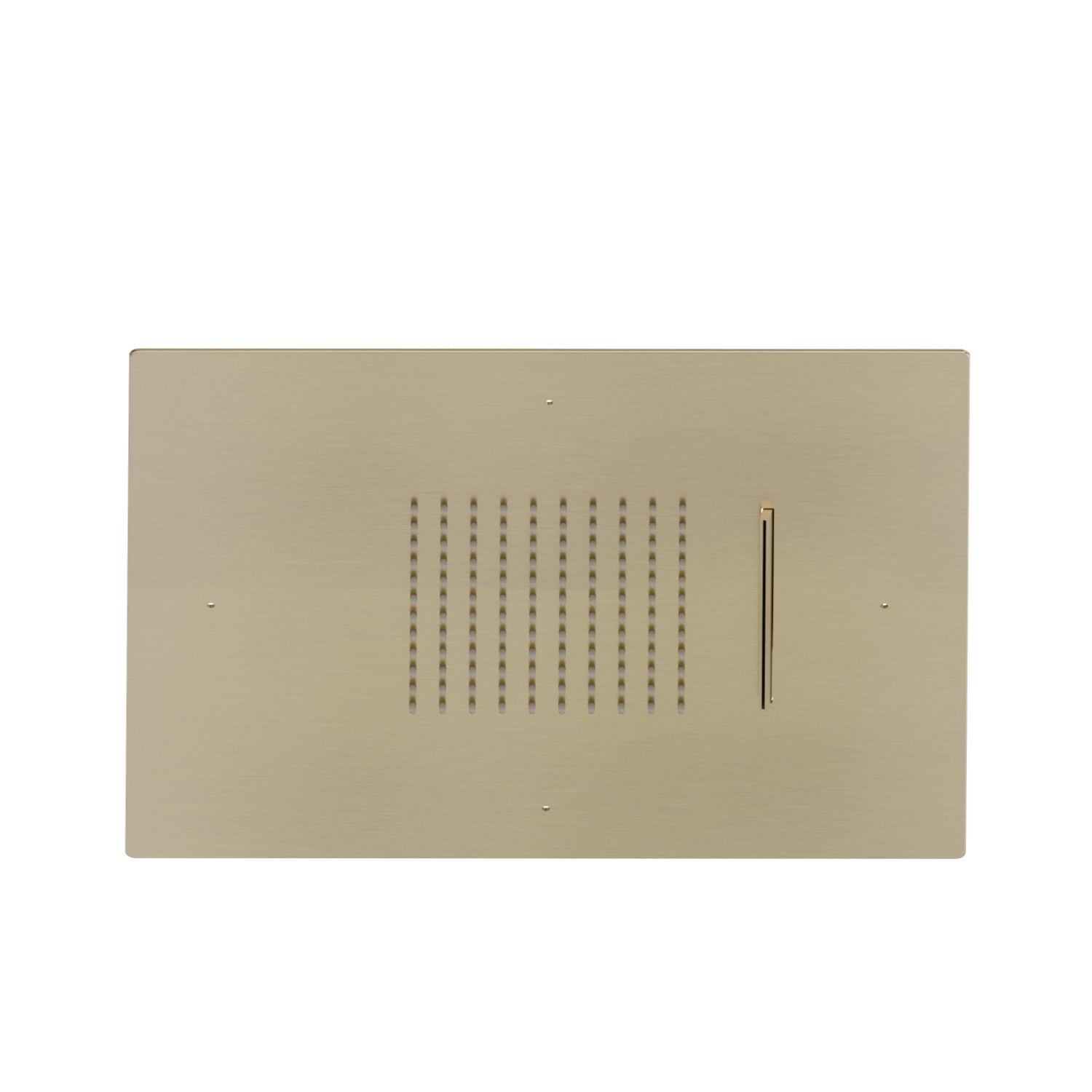 Steel squared concealed head shower with raining jet and waterfall jet. 400x400 mm - finish PVD Brushed Pale Gold