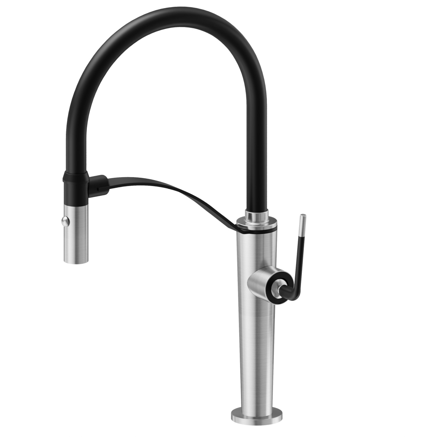 Semi-professional single-lever sink mixer with swivel and adjustable spout.
Double-jet flow - finish Brushed Nickel + Matt black