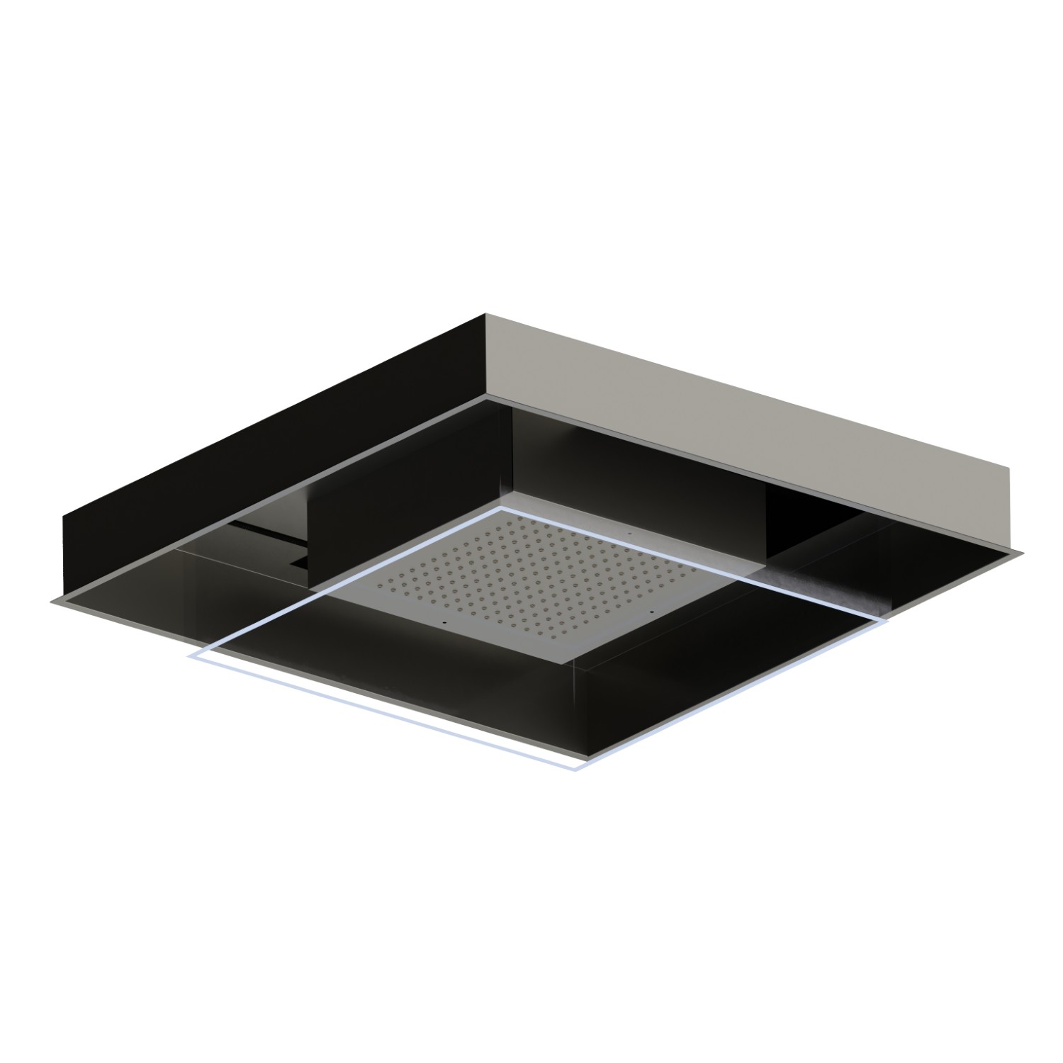 Soffione ad incasso in acciaio INOX AISI 316 con getto a pioggia e sistema di illuminazione per la cromoterapia. Completo di pulsante. - finitura Titanium Satin