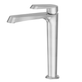 Single lever basin mixer, high version, for above counter basin - finish PVD Brushed steel