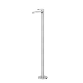 Single lever basin mixer with floor pillar union - finish PVD Brushed steel