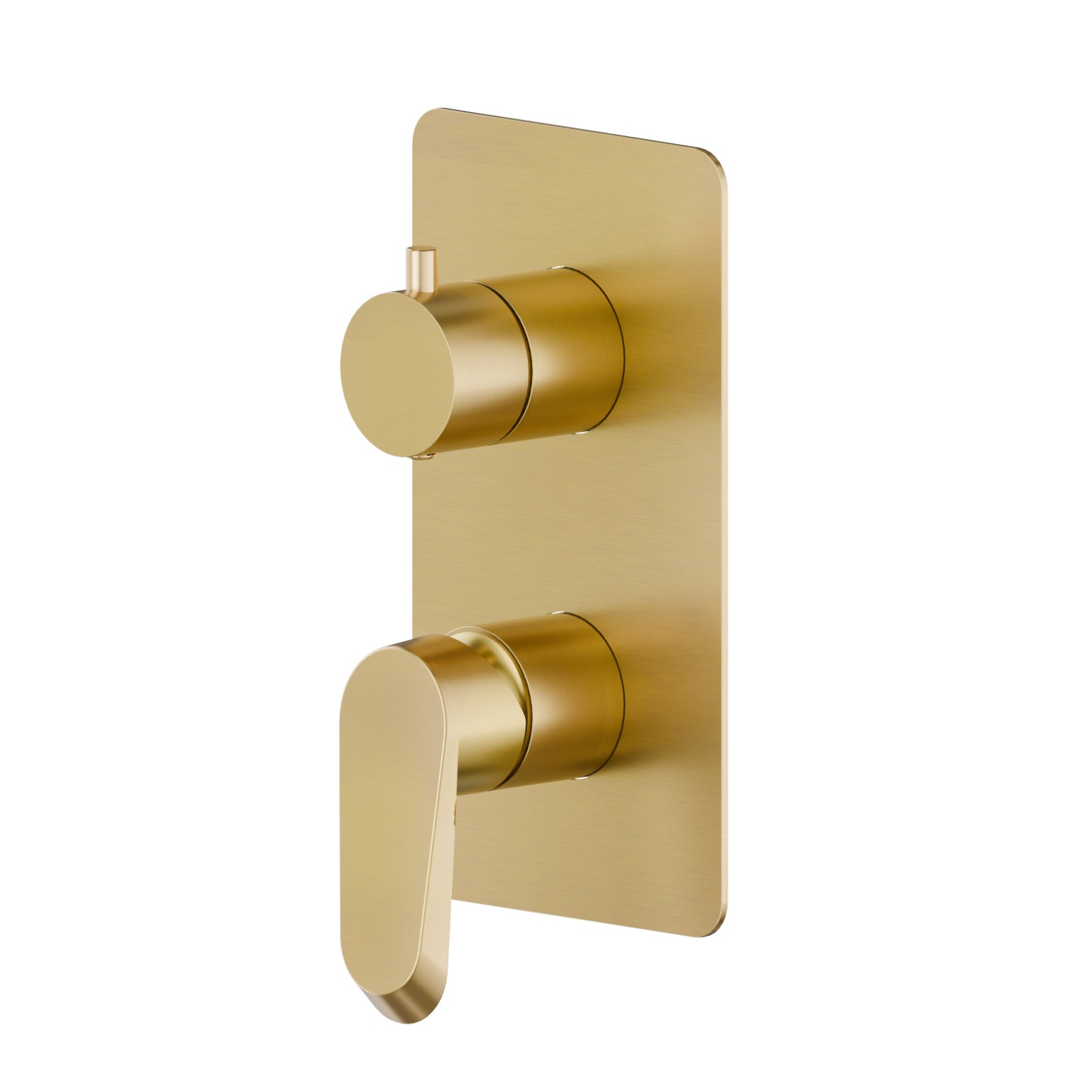 Mitigeur encastré 2 sorties avec inverseur (entrées et sorties de 1/2”). Façade murale - finition PVD Brushed Gold