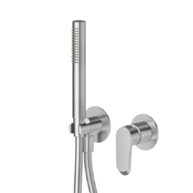 Complete concealed shower group, with shower set and mixer. Ø70 - finish PVD Brushed steel