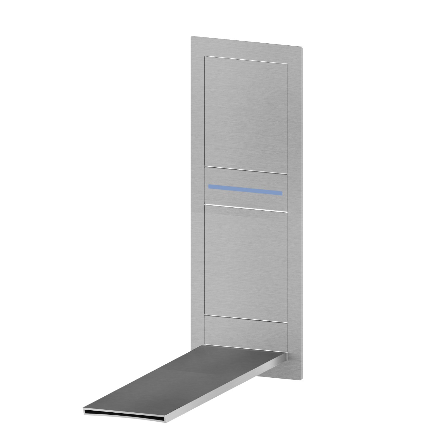 Façade murale groupe mitigeur pour lavabo sans vidage, avec bec cascade
 - finition Stainless Steel