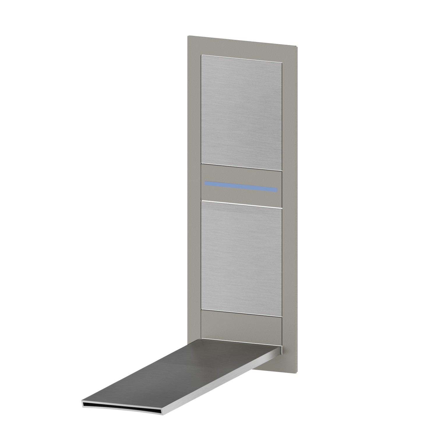 Façade murale groupe mitigeur pour lavabo sans vidage, avec bec cascade
 - finition Brushed steel + Titanium Satin