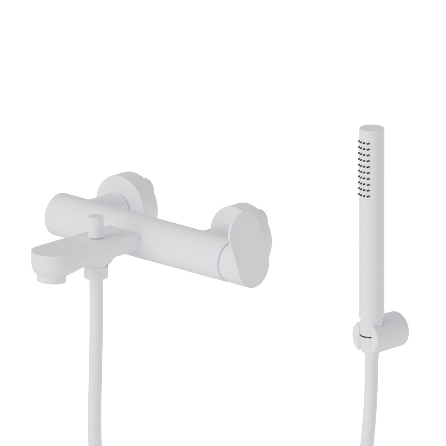 Complete bath group with fixed shower holder, PVC flexible, hand shower - finish Matt White