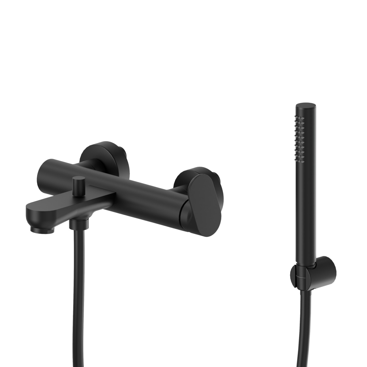 Externe Wannenbatterie komplett mit fester Halterung, flexiblem PVC-Schlauch und Handbrause - oberfläche  Schwarz matt