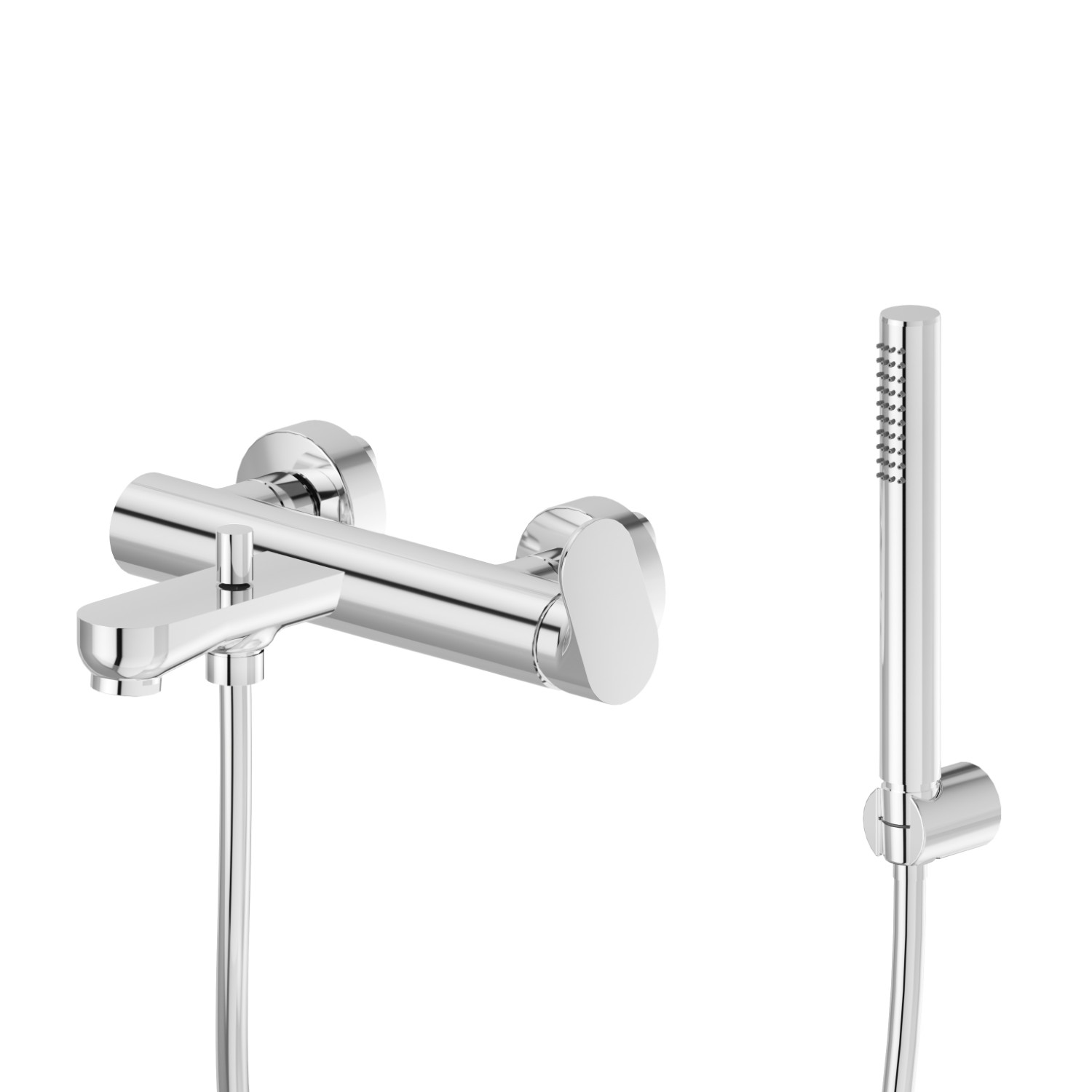 Gruppo vasca esterno completo di supporto fisso, flessibile in PVC e doccetta - finitura Cromo