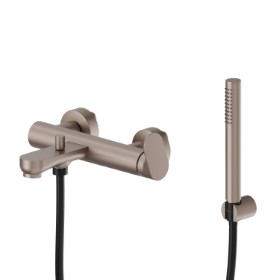 Complete bath group with fixed shower holder, PVC flexible, hand shower - finish Copper Glossy