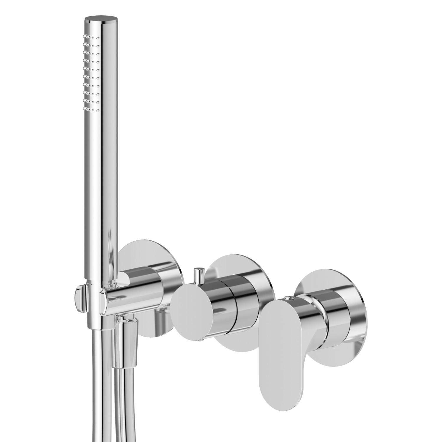 Complete concealed shower group, with shower set and 2 ways out diverter. Ø70 - finish Chrome