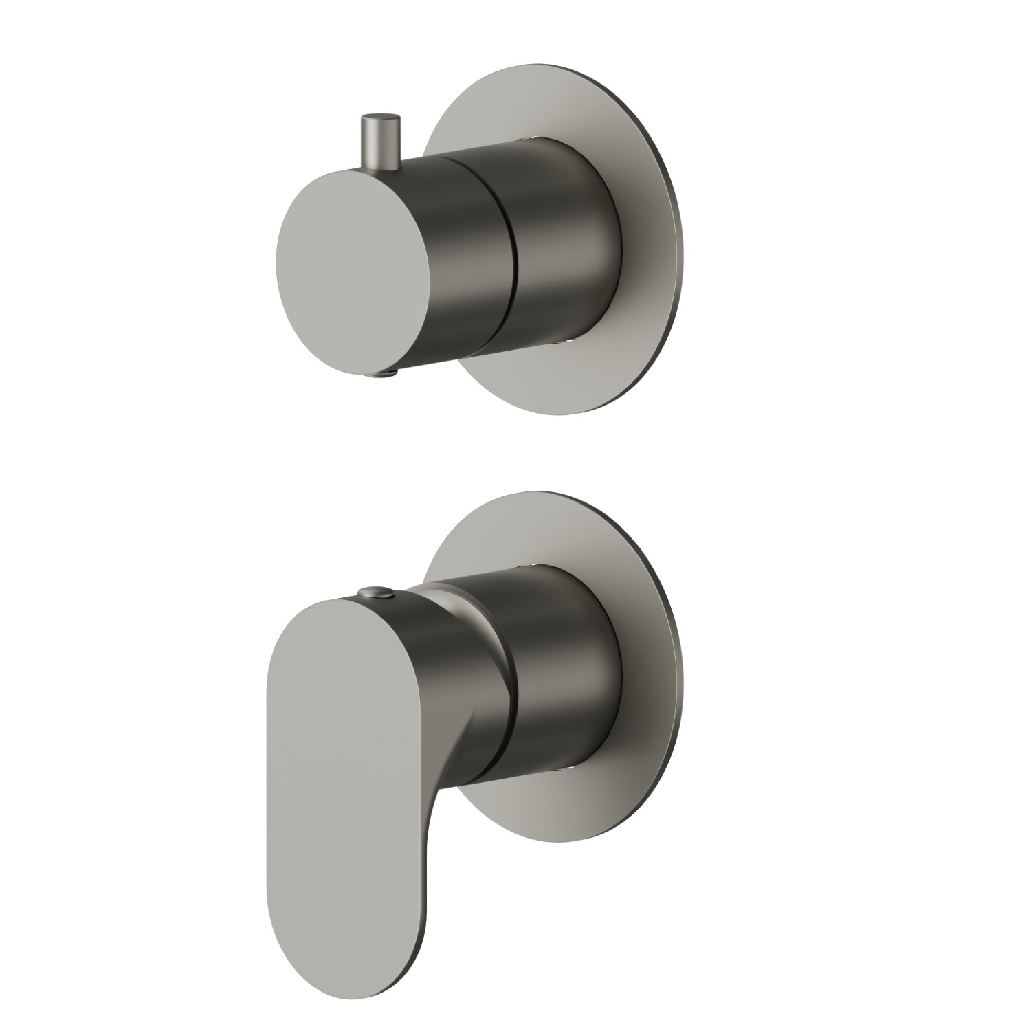 Miscelatore monocomando ad incasso con deviatore meccanico a 2 uscite, ingressi ed uscite da 1/2”. Parte esterna. Ø70 - finitura Titanium Satin