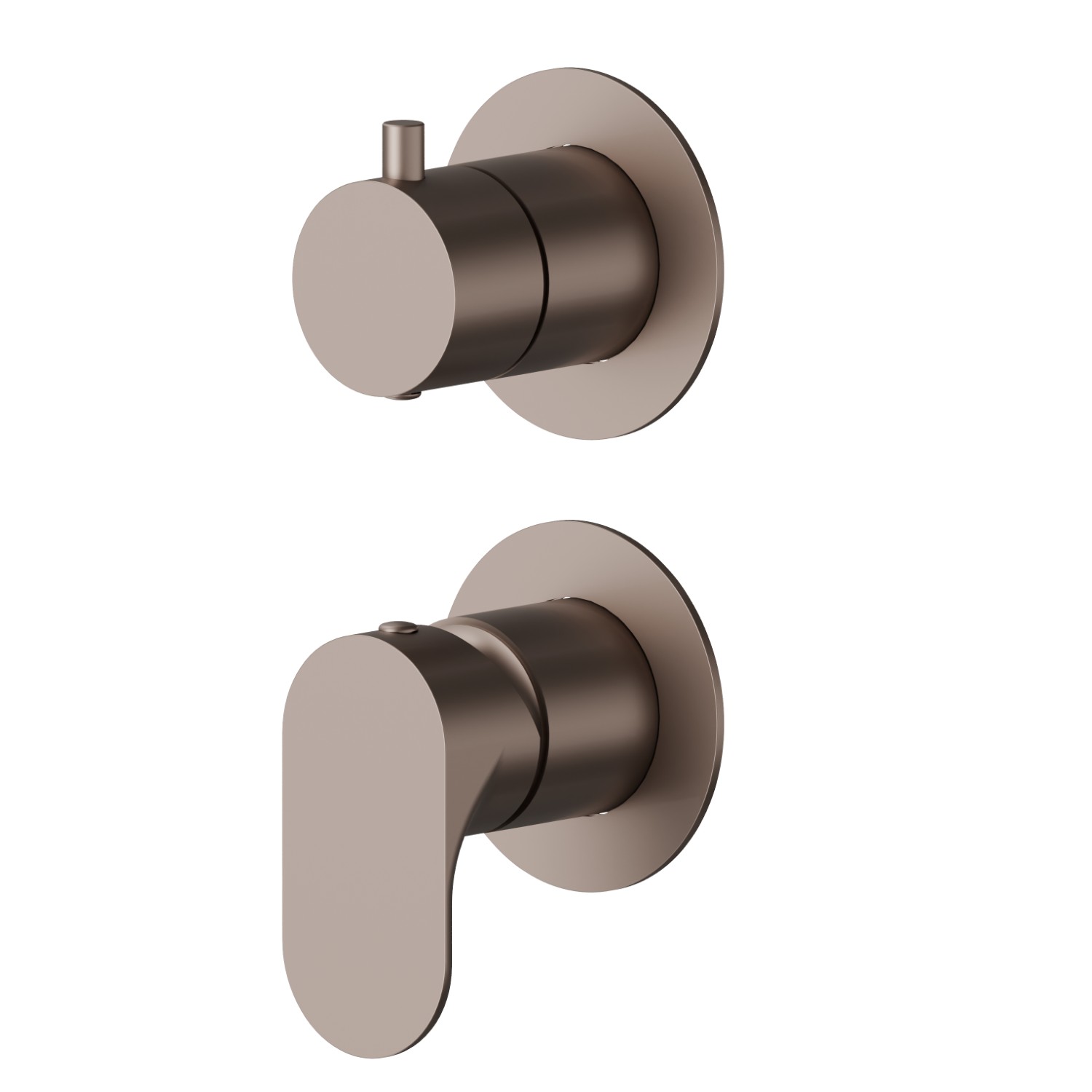 Single lever concealed mixer with 2 ways out mechanical diverter, 1/2” connections. External part. Ø70 - finish Copper Glossy