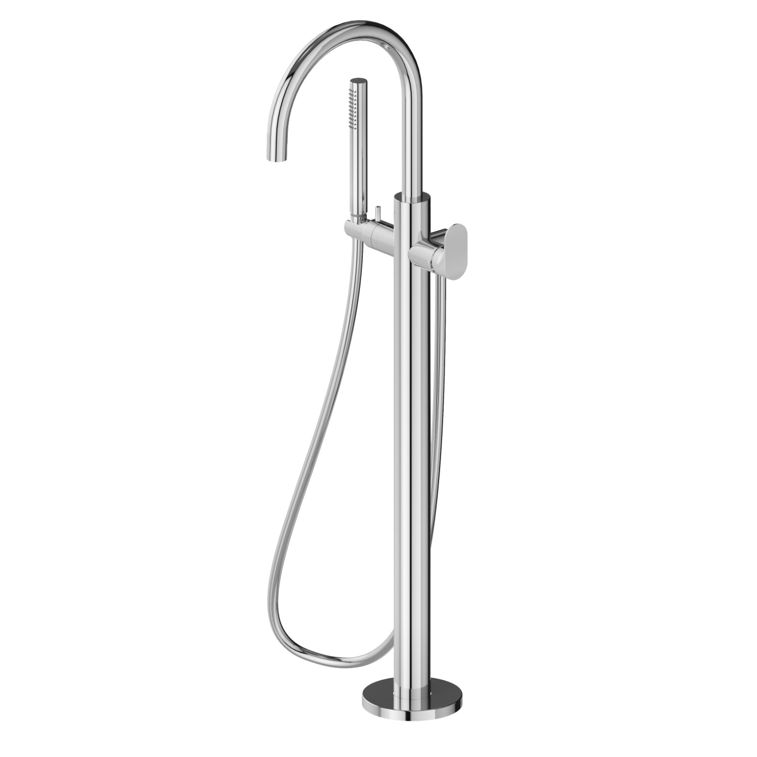 Floor mounted bath group, with mixer, diverter and shower set - finish Chrome