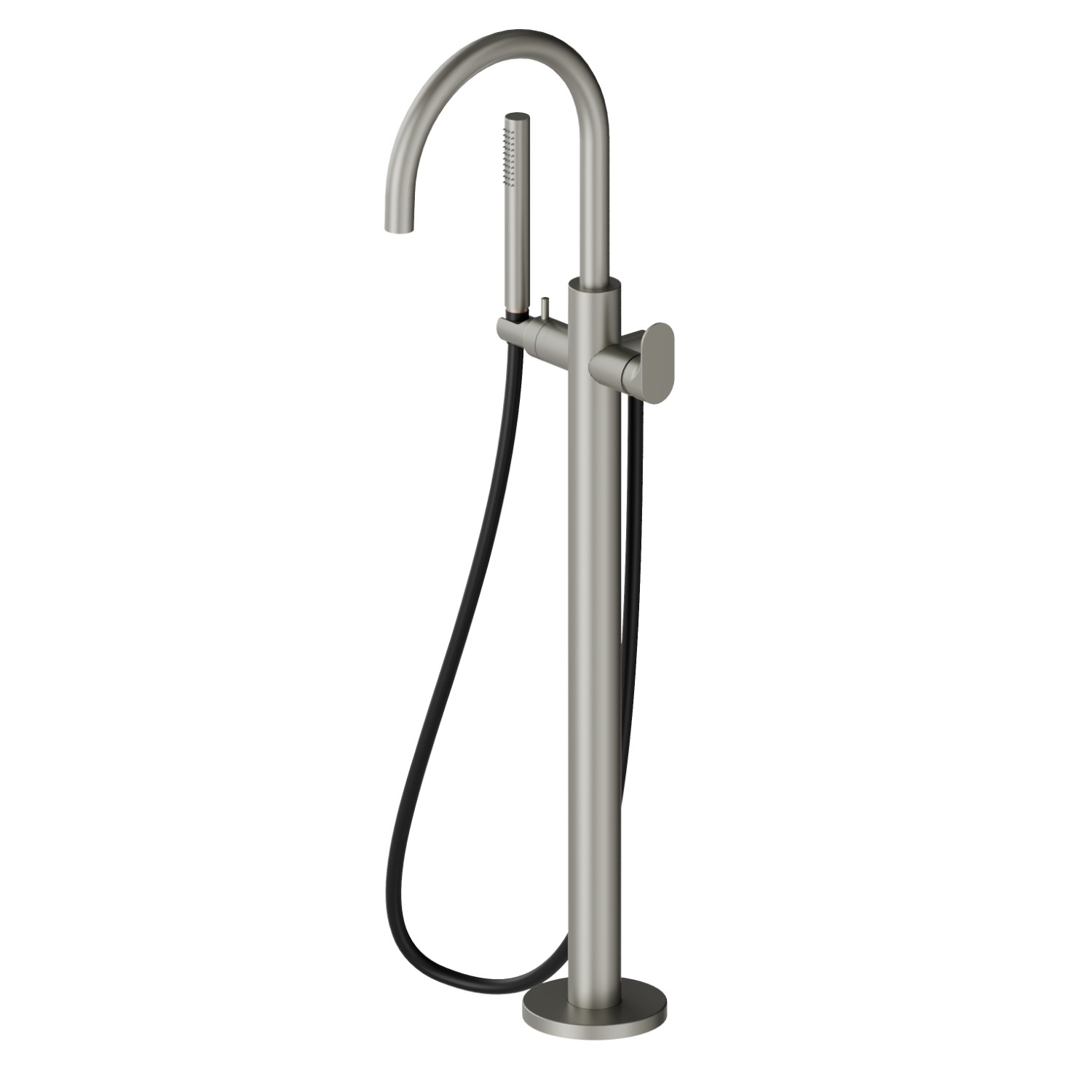 Bodenstehender badewannenmischer mit eingebauter mischbatterie, umsteller und brausegarnitur - oberfläche Titanium Satin