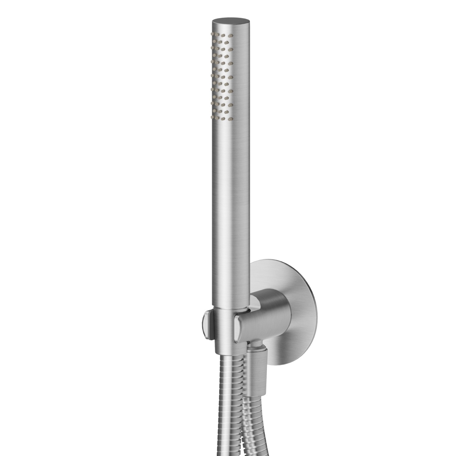 Stainless steel complete shower set, with hand shower, flexible and wall union with shower holder. Ø70 - finish Stainless Steel