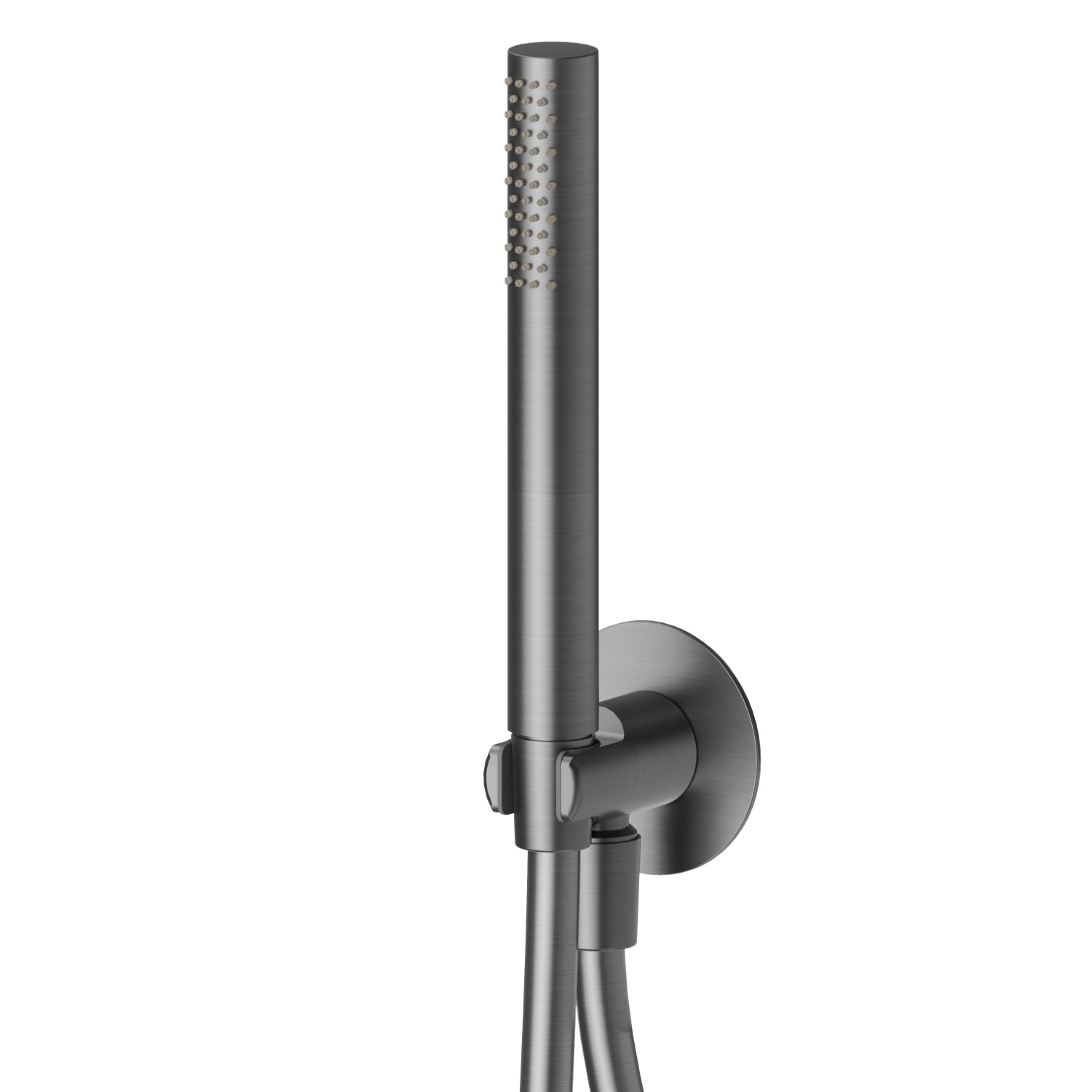 Ensemble de douche en Acier Inox avec douchette, flexible et support avec prise d’eau. Ø70 - finition PVD Brushed Gun Metal