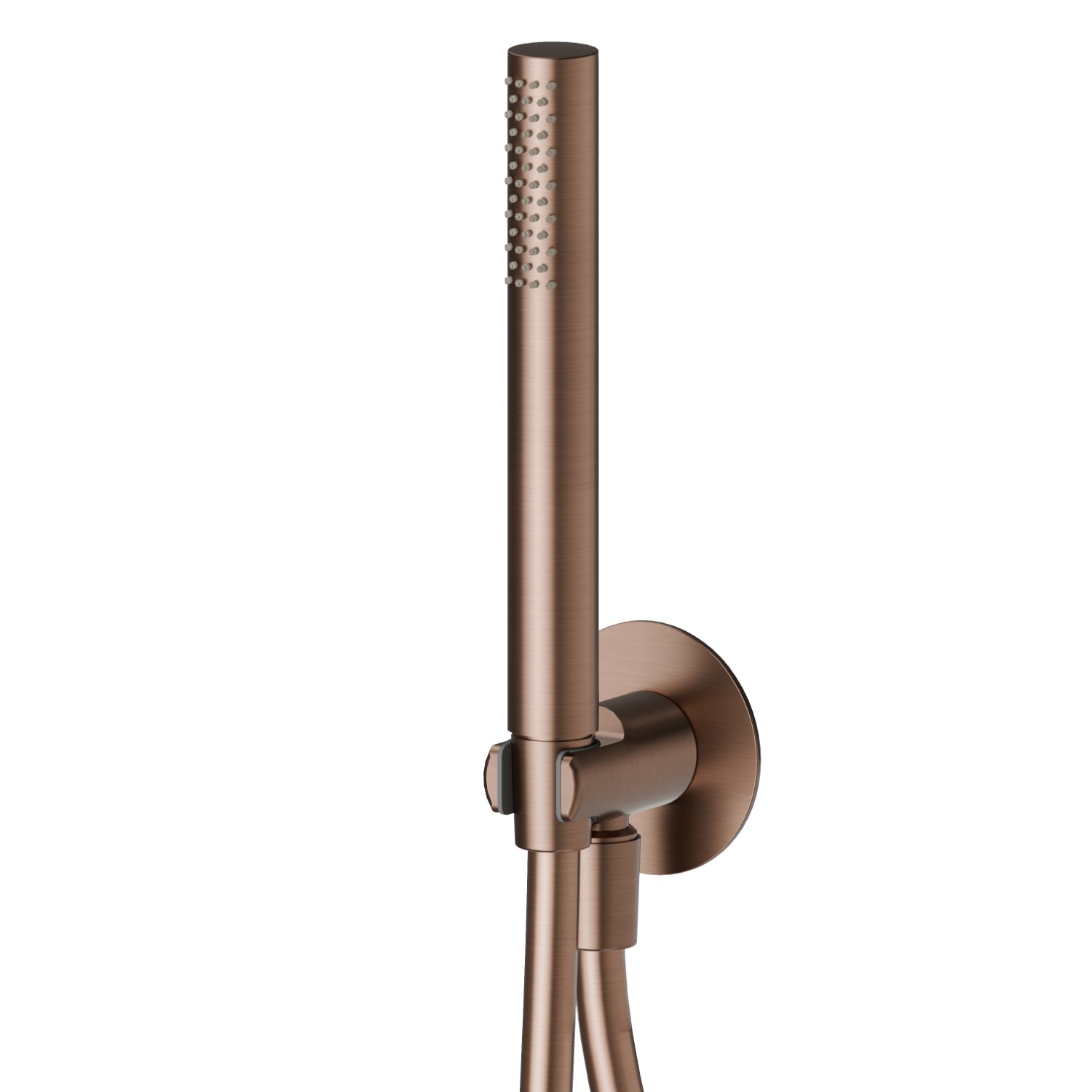 Ensemble de douche en Acier Inox avec douchette, flexible et support avec prise d’eau. Ø70 - finition PVD Brushed Copper Bronze