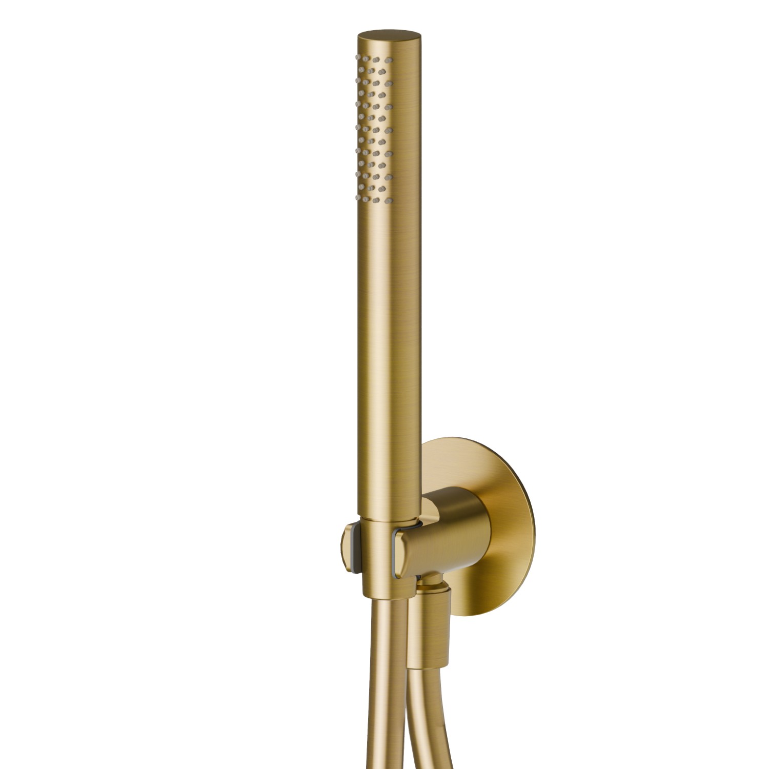 Ensemble de douche en Acier Inox avec douchette, flexible et support avec prise d’eau. Ø70 - finition PVD Brushed Gold