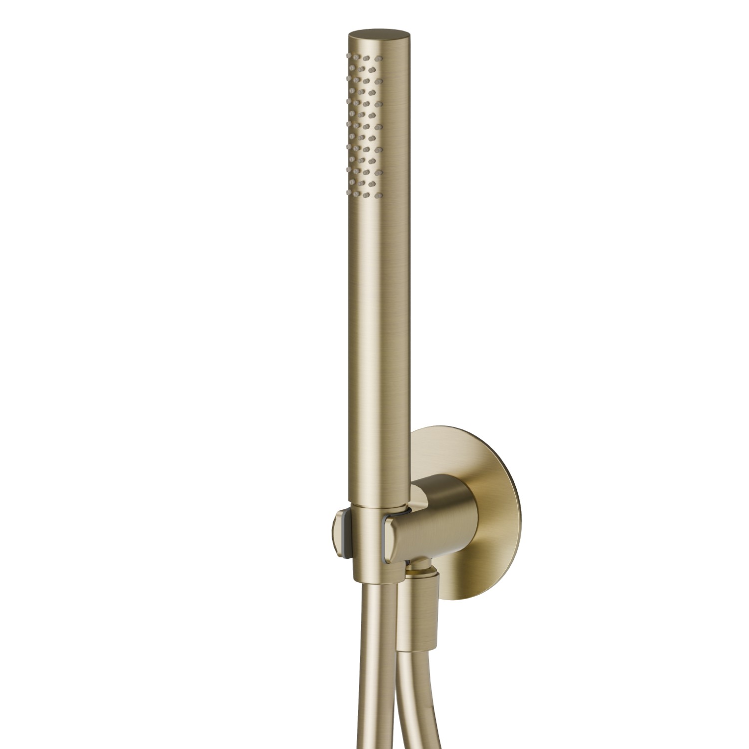 Ensemble de douche en Acier Inox avec douchette, flexible et support avec prise d’eau. Ø70 - finition PVD Brushed Pale Gold