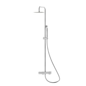 Stainless steel telescopic shower column with exposed thermostatic mixer complete of diverter, head shower and hand shower set - finish Stainless Steel