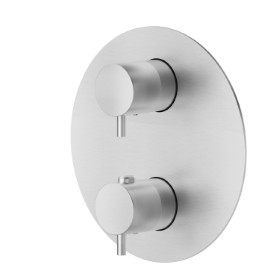 Concealed thermostatic mixer, with one handle for temperature control and 2 ways out diverter. External part - finish Stainless Steel